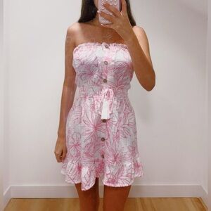Ocean Drive Strapless Pink Floral Button-Front Sundress